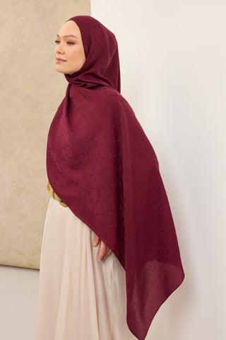 Naia Pamuk Şal Maxi Monogram Vişne - Naia Şal - | Silk Home