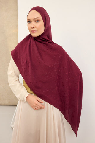Naia Pamuk Şal Maxi Monogram Vişne - Naia Şal - | Silk Home