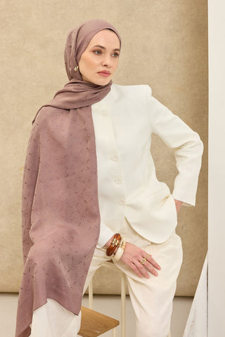 Naia Pamuk Şal Maxi Monogram Vizon - Naia Şal - | Silk Home