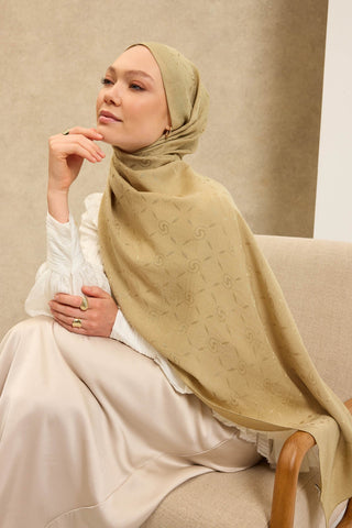 Naia Pamuk Şal Maxi Monogram Yağ Yeşili - Naia Şal - | Silk Home