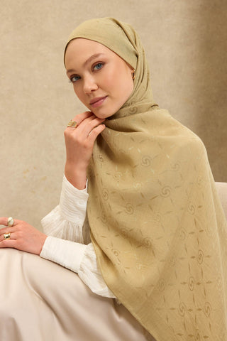 Naia Pamuk Şal Maxi Monogram Yağ Yeşili - Naia Şal - | Silk Home