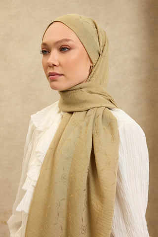 Naia Pamuk Şal Maxi Monogram Yağ Yeşili - Naia Şal - | Silk Home