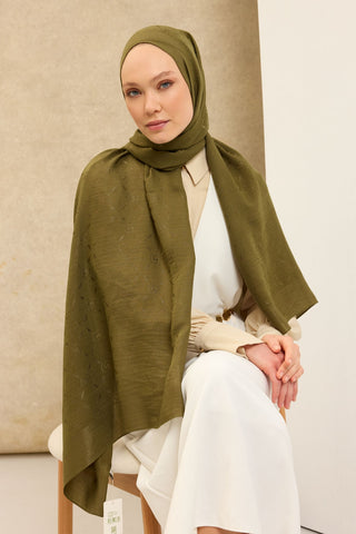 Naia Pamuk Şal Maxi Monogram Yeşil - Naia Şal - | Silk Home
