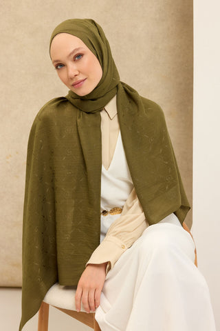 Naia Pamuk Şal Maxi Monogram Yeşil - Naia Şal - | Silk Home
