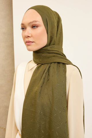 Naia Pamuk Şal Maxi Monogram Yeşil - Naia Şal - | Silk Home