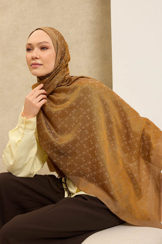 Naia Pamuk Şal Mini Monogram Altın - Naia Şal - | Silk Home