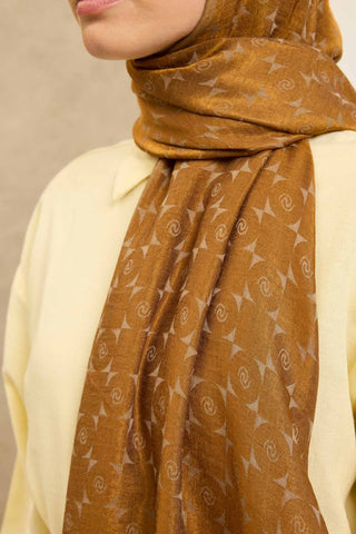 Naia Pamuk Şal Mini Monogram Altın - Naia Şal - | Silk Home