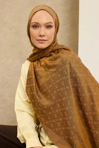 Naia Pamuk Şal Mini Monogram Altın - Naia Şal - | Silk Home