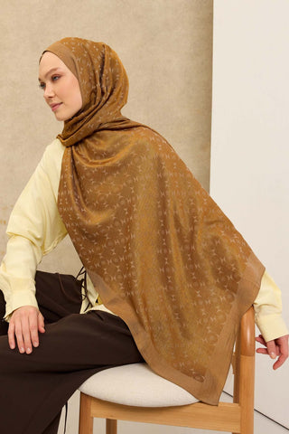 Naia Pamuk Şal Mini Monogram Altın - Naia Şal - | Silk Home