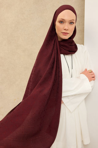 Naia Pamuk Şal Mini Monogram Bordo - Naia Şal - | Silk Home