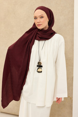 Naia Pamuk Şal Mini Monogram Bordo - Naia Şal - | Silk Home