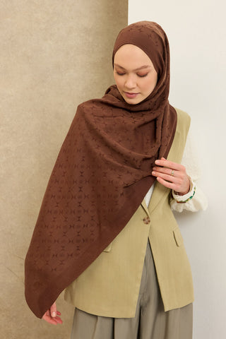 Naia Pamuk Şal Mini Monogram Çikolata Kahve - Naia Şal - | Silk Home