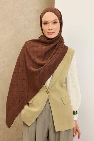 Naia Pamuk Şal Mini Monogram Çikolata Kahve - Naia Şal - | Silk Home