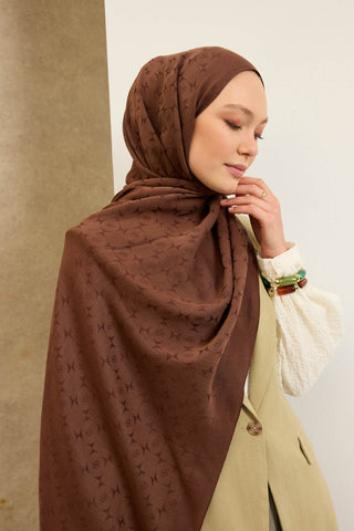 Naia Pamuk Şal Mini Monogram Çikolata Kahve - Naia Şal - | Silk Home