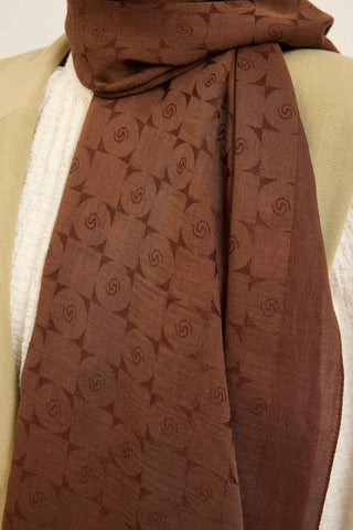 Naia Pamuk Şal Mini Monogram Çikolata Kahve - Naia Şal - | Silk Home