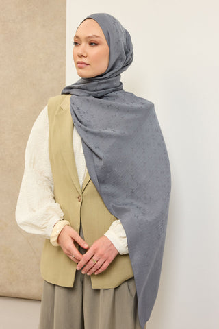 Naia Pamuk Şal Mini Monogram Füme - Naia Şal - | Silk Home