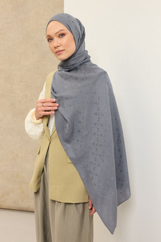 Naia Pamuk Şal Mini Monogram Füme - Naia Şal - | Silk Home