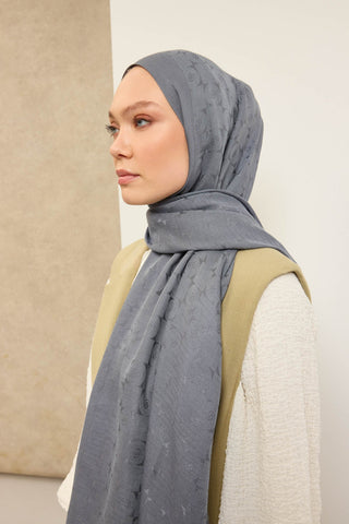 Naia Pamuk Şal Mini Monogram Füme - Naia Şal - | Silk Home