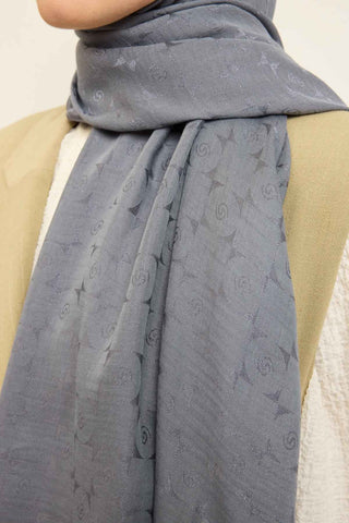 Naia Pamuk Şal Mini Monogram Füme - Naia Şal - | Silk Home