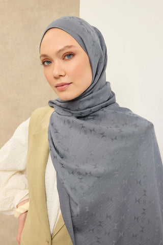 Naia Pamuk Şal Mini Monogram Füme - Naia Şal - | Silk Home