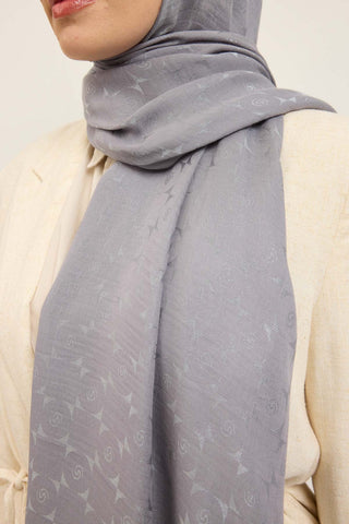 Naia Pamuk Şal Mini Monogram Gri - Naia Şal - | Silk Home