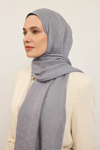 Naia Pamuk Şal Mini Monogram Gri - Naia Şal - | Silk Home