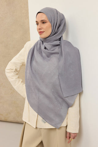 Naia Pamuk Şal Mini Monogram Gri - Naia Şal - | Silk Home