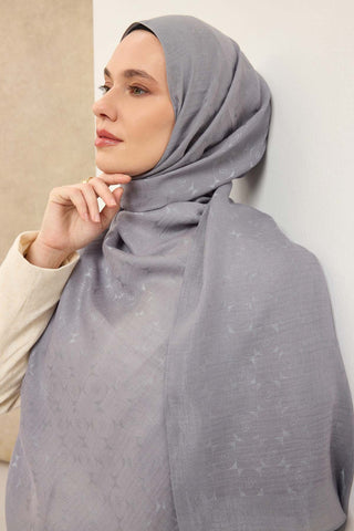 Naia Pamuk Şal Mini Monogram Gri - Naia Şal - | Silk Home