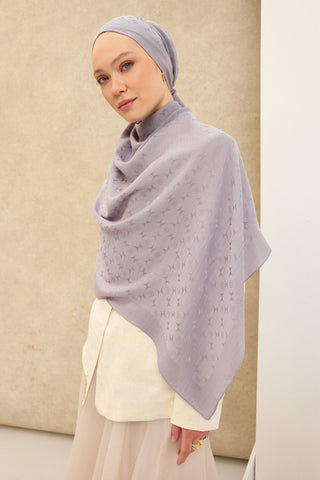Naia Pamuk Şal Mini Monogram Gümüş - Naia Şal - | Silk Home