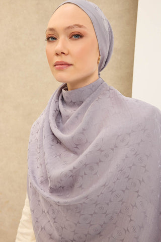 Naia Pamuk Şal Mini Monogram Gümüş - Naia Şal - | Silk Home