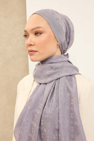 Naia Pamuk Şal Mini Monogram Gümüş - Naia Şal - | Silk Home