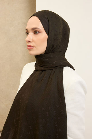 Naia Pamuk Şal Mini Monogram Koyu Yeşil - Naia Şal - | Silk Home