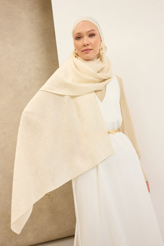 Naia Pamuk Şal Mini Monogram Krem - Naia Şal - | Silk Home