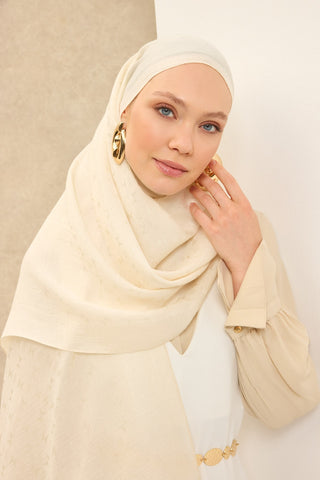 Naia Pamuk Şal Mini Monogram Krem - Naia Şal - | Silk Home