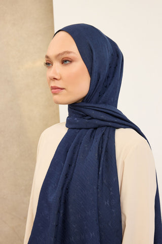 Naia Pamuk Şal Mini Monogram Lacivert - Naia Şal - | Silk Home