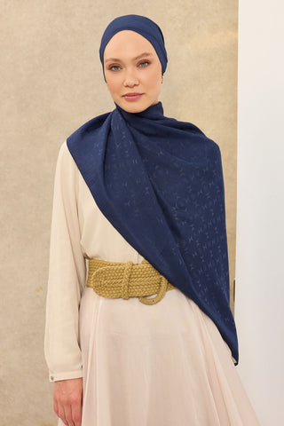 Naia Pamuk Şal Mini Monogram Lacivert - Naia Şal - | Silk Home