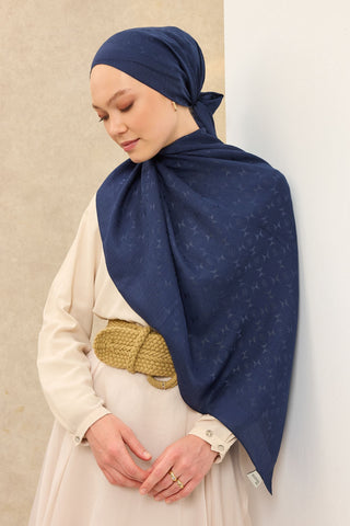 Naia Pamuk Şal Mini Monogram Lacivert - Naia Şal - | Silk Home