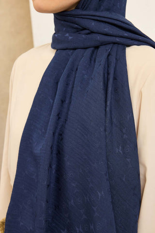 Naia Pamuk Şal Mini Monogram Lacivert - Naia Şal - | Silk Home