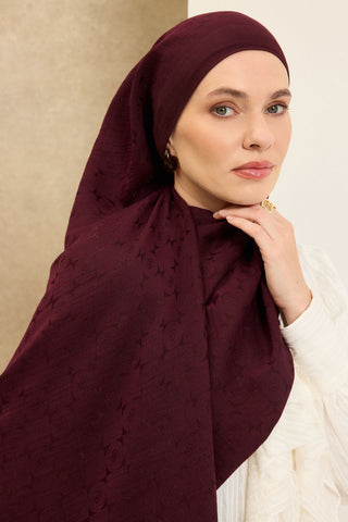 Naia Pamuk Şal Mini Monogram Mürdüm - Naia Şal - | Silk Home