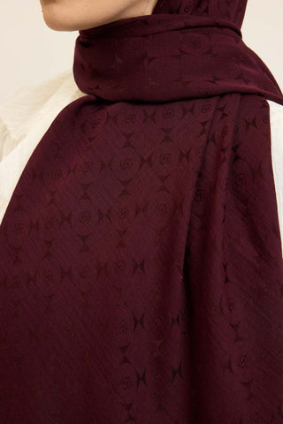 Naia Pamuk Şal Mini Monogram Mürdüm - Naia Şal - | Silk Home