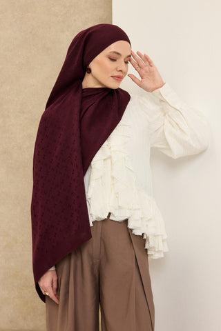 Naia Pamuk Şal Mini Monogram Mürdüm - Naia Şal - | Silk Home