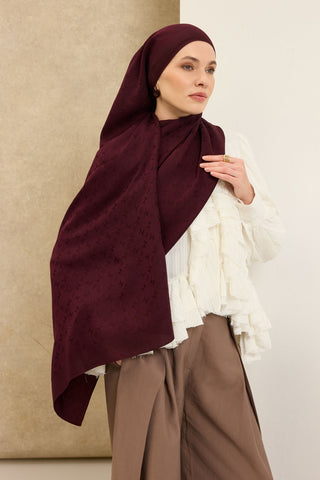 Naia Pamuk Şal Mini Monogram Mürdüm - Naia Şal - | Silk Home