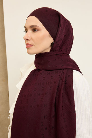 Naia Pamuk Şal Mini Monogram Mürdüm - Naia Şal - | Silk Home