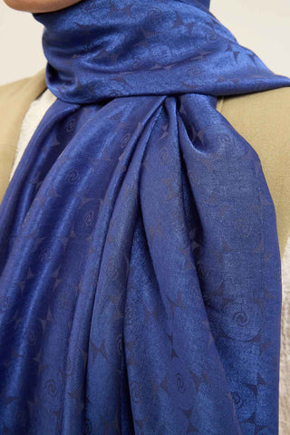 Naia Pamuk Şal Mini Monogram Saks - Naia Şal - | Silk Home