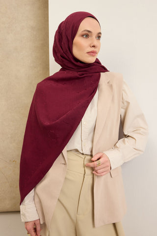 Naia Pamuk Şal Mini Monogram Vişne - Naia Şal - | Silk Home