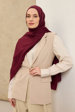 Naia Pamuk Şal Mini Monogram Vişne - Naia Şal - | Silk Home
