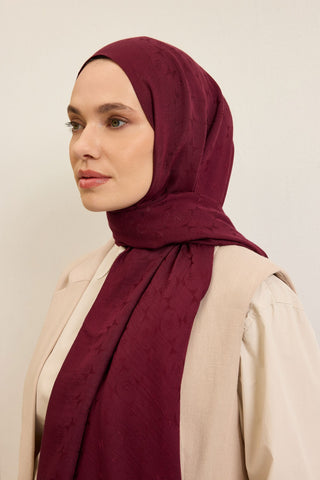 Naia Pamuk Şal Mini Monogram Vişne - Naia Şal - | Silk Home