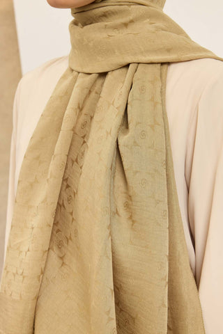 Naia Pamuk Şal Mini Monogram Yağ Yeşili - Naia Şal - | Silk Home
