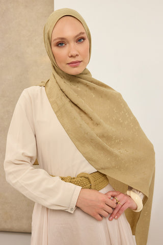 Naia Pamuk Şal Mini Monogram Yağ Yeşili - Naia Şal - | Silk Home