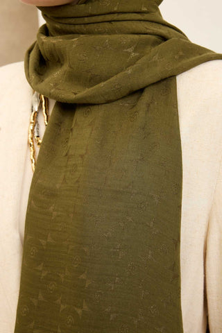 Naia Pamuk Şal Mini Monogram Yeşil - Naia Şal - | Silk Home